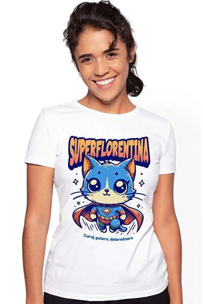 StoryGift Romania Tricou Femei Super Florentina, SuperErou, Pisica Zburand, c...