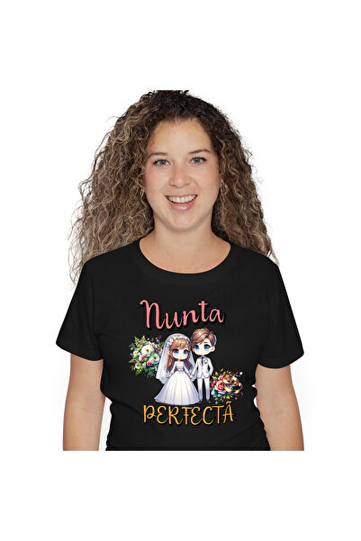 StoryGift Romania Tricou Femei cu Portret Animat Ziua Nuntii Cuplu Mire Si Mi...