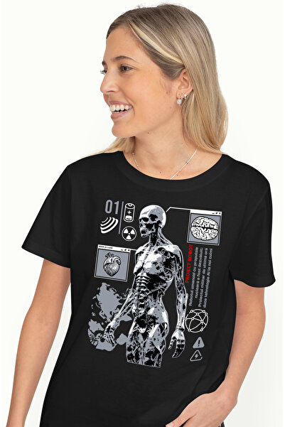 StoryGift Romania Tricou Femei schelete anatomic uman proiect robot medicina cu imprimeu pe Fata, BLK_L