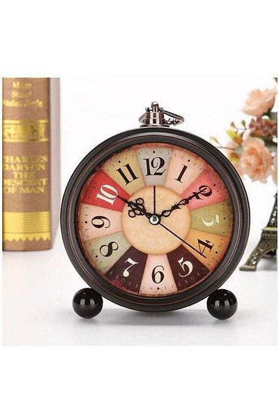 DRAMA HOME Antique Silent Desk Clock Bedside Alarm Clock Non Ticking Old Fashioned Battery Operated
