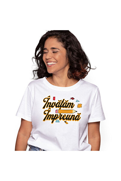 StoryGift Romania Tricou Femei cu Rechizite scolare Copii Creion Imens Invata...