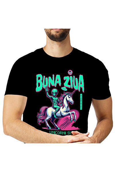 StoryGift Romania Tricou Barbati cu Extraterestru Verde Corp Uman Calarind un...