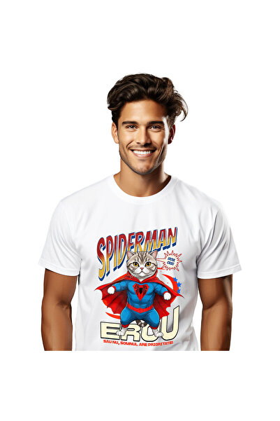 StoryGift Romania Tricou Barbati cu Scottish Fold Pisica In Costum de SpiderM...