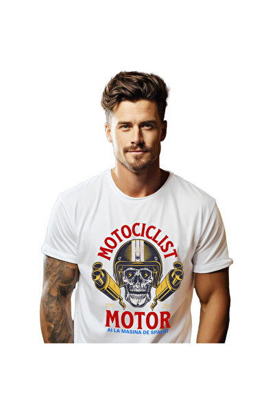 StoryGift Romania Tricou Barbati cu Craniu Uman Cu Casca Si Fulgere Motocicli...