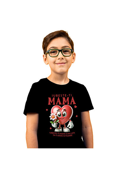 StoryGift Romania Tricou Copii cu Inima Vesela Cu Floare roz, Ziua Mamei, Cop...