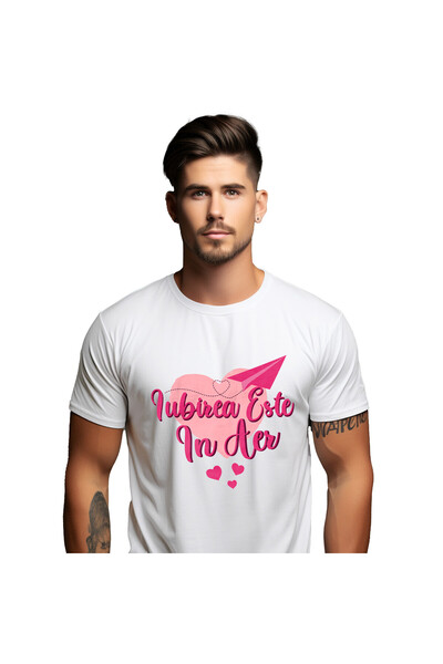 StoryGift Romania Tricou Barbati cu Avion De Hartie Roz, Inima Romantica, Dra...