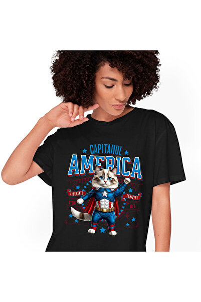 StoryGift Romania Tricou Femei cu Ragdoll Pisica In Costum de Capitan America...