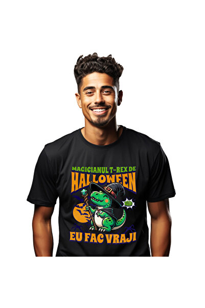 StoryGift Romania Tricou Barbati cu Dinozaur Vrajitor Cu Palarie Si Bagheta, ...