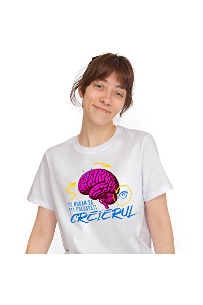 StoryGift Romania Tricou Femei cu Creier Uman colorat Sageti Ochii Vultur Haios Minte Inteligenta ,White_XS