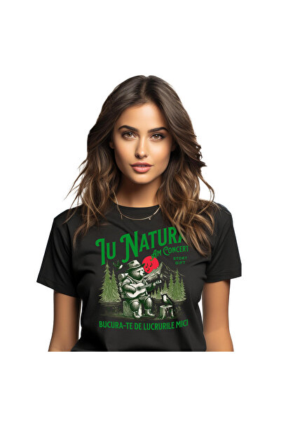 StoryGift Romania Women's T-shirt with Bear Singing Guitar in the Forest, High Mountain Hiking Backpack Aventu, Black_L