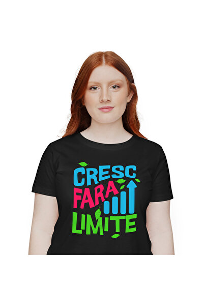 StoryGift Romania Tricou Femei cu Sageata Pozitiva Text Colorat Cresc Fara Li...