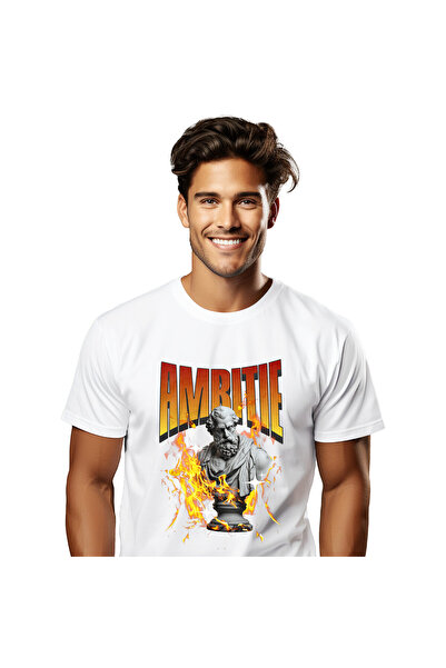 StoryGift Romania Tricou Barbati cu Bust Statuie Greceasca Barbat Cu Barba Si Mustata In Flacari M,White_S