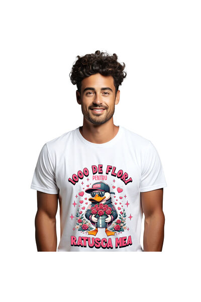 StoryGift Romania Tricou Barbati cu Ratusca Alba Cu Buchet de Trandfiri, Roma...