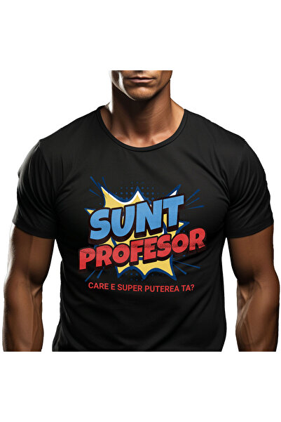 StoryGift Romania Tricou Barbati cu Design stil desene Animate Copii Super erou meserie Super Prof,Black_L