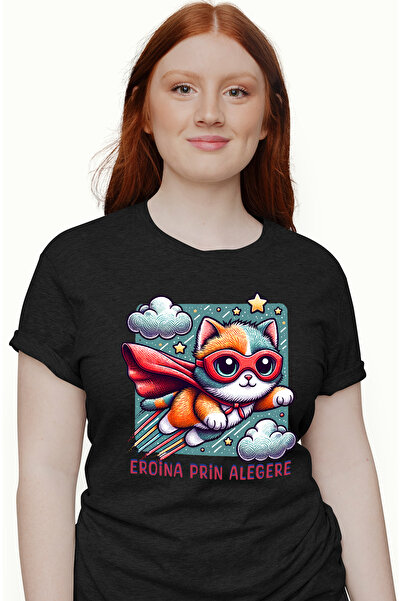 StoryGift Romania Tricou Femei Super Profesoara, SuperErou, Eroina Prin Alegere, cu imprimeu pe F BLK_XS