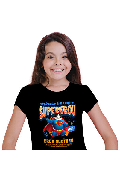 StoryGift Romania Tricou Copii cu Pisica Cu Muschii Ridicand Greutati Superer...