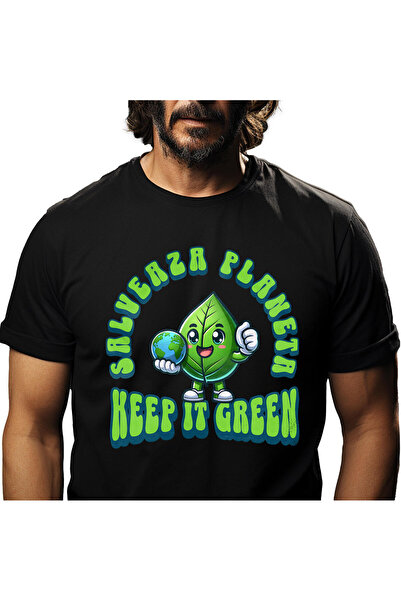 StoryGift Romania Tricou Barbati cu Frunza Verde Vesela Glob Pamantesc In Man...