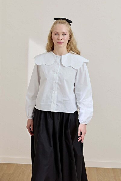 Ceylan Otantik Λευκό πουκάμισο με γιακά Daisy Crop