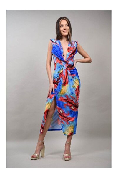 FASHIONLAND ROCHIE LUNGA DE OCAZIE MODEL ABSTRACT CU PERNITE LA UMERI SINCRON...