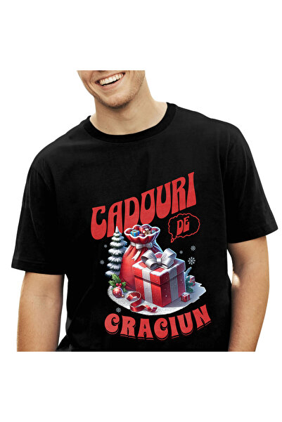 StoryGift Romania Tricou Barbati cu Sac De Cadouri Si Cutie Rosie Cu Zapada, ...