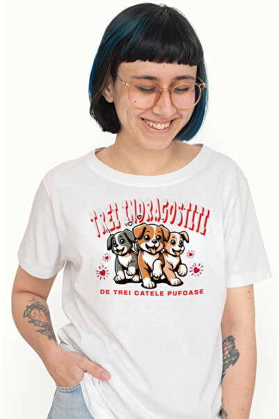 StoryGift Romania Tricou Femei Trei caini indragostiti de trei catele pufoase...