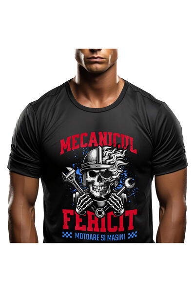 StoryGift Romania Tricou Barbati cu Craniu Cu Casca Flacari Cheie Mecanic Mot...
