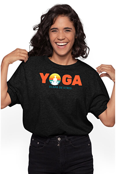 StoryGift Romania Tricou Femei Yoga scapa de stres om in pozitie de yoga cu i...