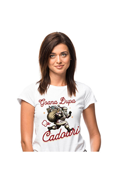 StoryGift Romania Tricou Femei cu Mos Craciun Alergand cu Sac De Cadouri, Sar...