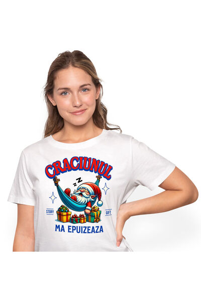 StoryGift Romania Tricou Femei cu Mos Craciun Extenuat In Hamac Dormint Cadou...