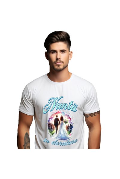 StoryGift Romania Tricou Barbati cu Ziua Nuntii Cuplu Portret Mire Si Mireasa...