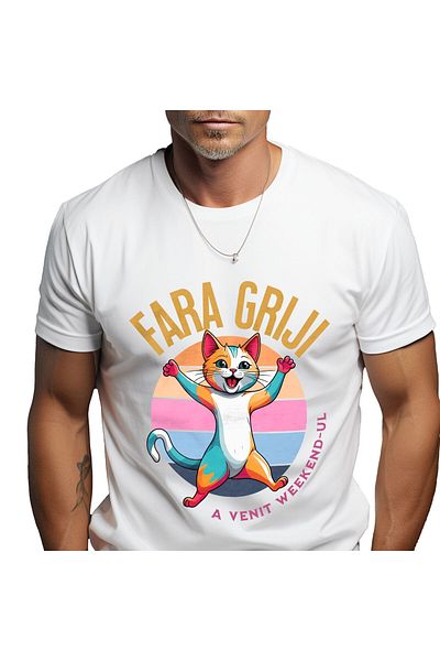 StoryGift Romania Tricou Barbati cu Pisica Colorata Vesela Iubitorii De Motani, Animal Blanos cu i,White_XS