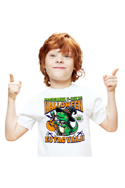 StoryGift Romania Tricou Copii cu Dinozaur Vrajitor Cu Palarie Si Bagheta, Ma...