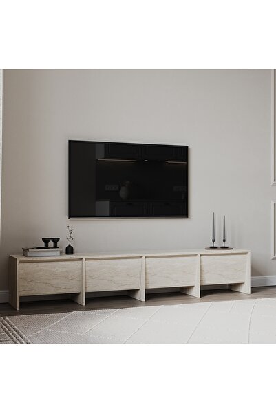 İNARCH DİZAYN Laris 180 cm Tv Ünitesi – 4 Kapaklı, Traverten Desenli