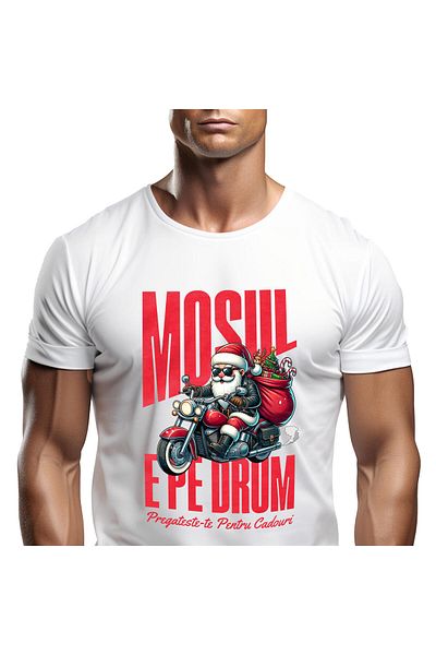 StoryGift Romania Tricou Barbati cu Mos Craciun Cool Pe Motocicleta,Cadouri, Iubitorii De Viteza, ,White_XL