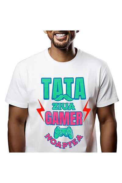 StoryGift Romania Men's T-Shirt with Gaming Controller Gamer Dad Virtual World Lovers, Man,White_S
