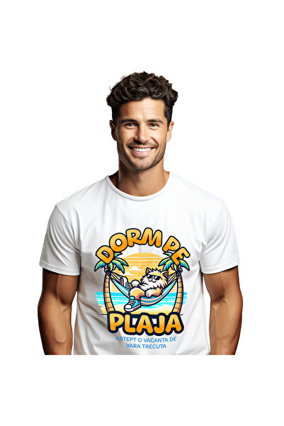 StoryGift Romania Tricou Barbati cu Pisica pufoasa Cu Ochelarii De Soare Plaj...