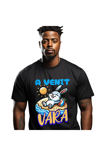 StoryGift Romania Tricou Barbati cu Iepure Cu Dinti Lungi Pe Plaja Relaxare L...