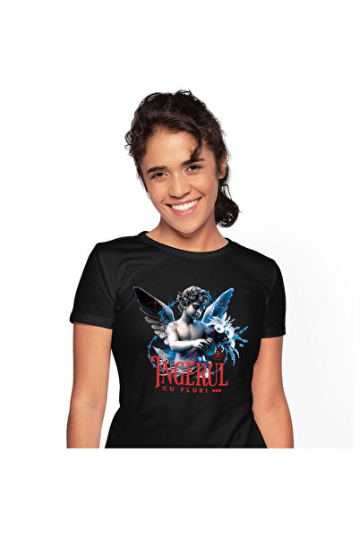 StoryGift Romania Tricou Femei cu Copil Statuie Cui Aripi Buchet De Flori Val...