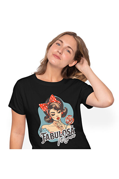 StoryGift Romania Tricou Femei cu Fata Stil Retro Cu Funda Rosie Si acadea In...