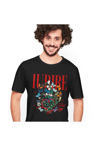 StoryGift Romania Tricou Barbati cu Fluturi Colorati Planta verde,Inimioara R...