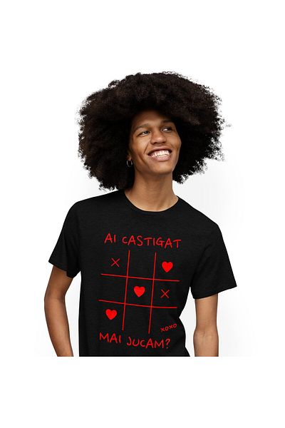StoryGift Romania Tricou Barbati cu Iubitorii de jocuri Tabel Joc Haios X Si 0, Dragoste, Replica ,Black_M