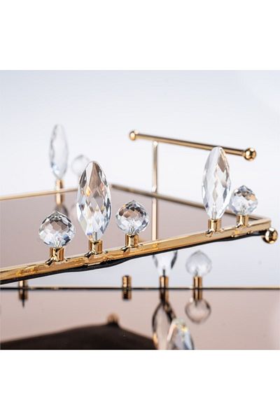 Hinora Crystal Stone Bronze Mirrored Double Rectangular Presentation Tray Stylish Decorative