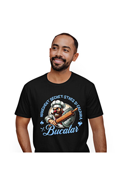 StoryGift Romania Tricou Barbati cu Bucatar Cheff Cu Palarie Inalta Si Mustat...