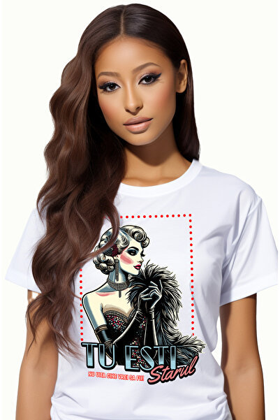 StoryGift Romania Tricou Femei Tu esti starul nu uita cine vrei sa fii femeie puternica cu imprime WHT_L