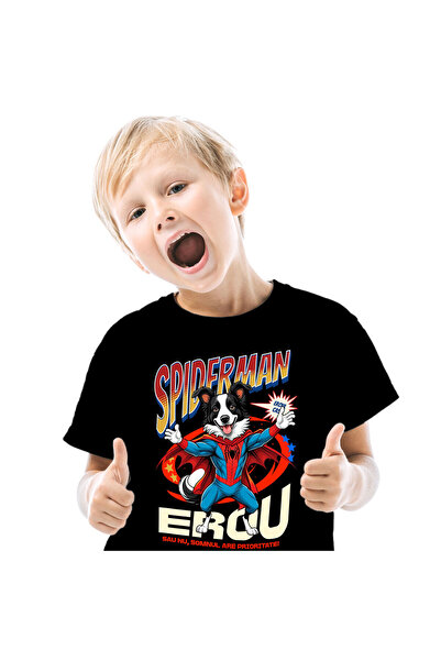 StoryGift Romania Tricou Copii cu Border Collie Caine In Costum de SpiderMan ...
