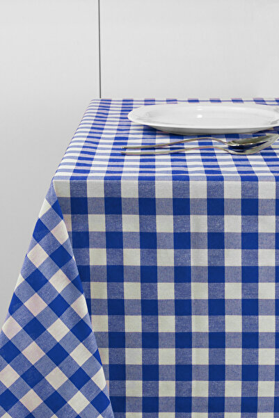 Soft Kare Mavi Büyük Kare Desen Pötikareli Masa Örtüsü, Sofra Bezi, Piknik Örtüsü