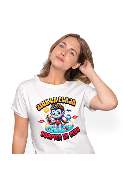 StoryGift Romania Tricou Femei cu Dracula La Plaja Cu pelerina Bautura Racori...