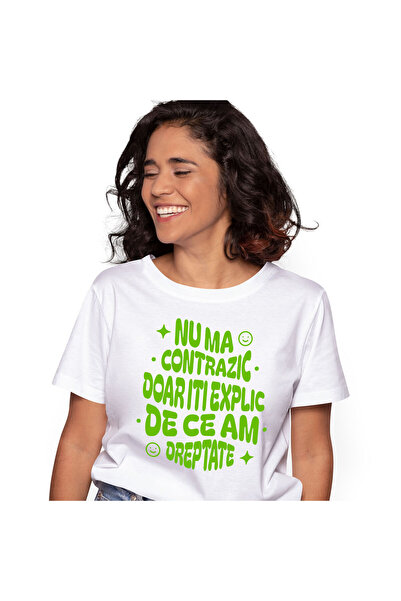 StoryGift Romania Tricou Femei cu Mesaj Haios Iluzie Optica Smiley face Stele Stralucitoare, Sarca,White_XL