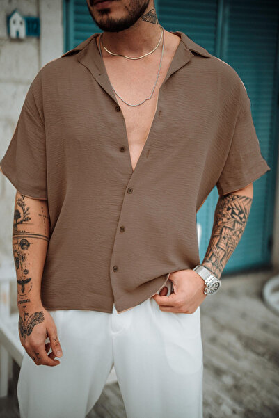 FUWEAR Cămașă Ayrobin cu mânecă scurtă și guler Apaj, maro, pentru bărbați