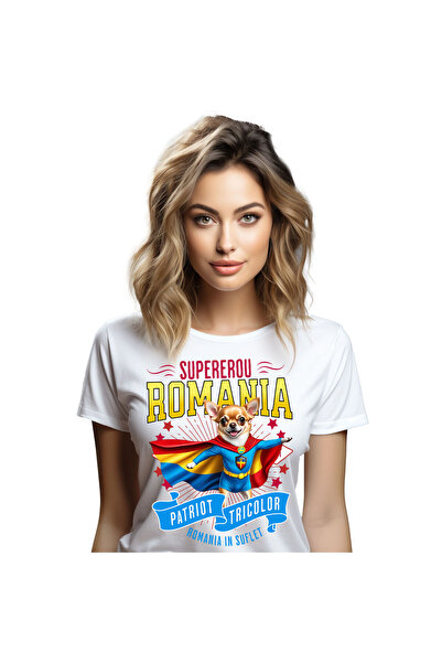 StoryGift Romania Tricou Femei cu Chihuahua Caine In Costum de Capitan Romani...